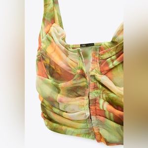 ZARA Printed Tulle Corset Top NWT